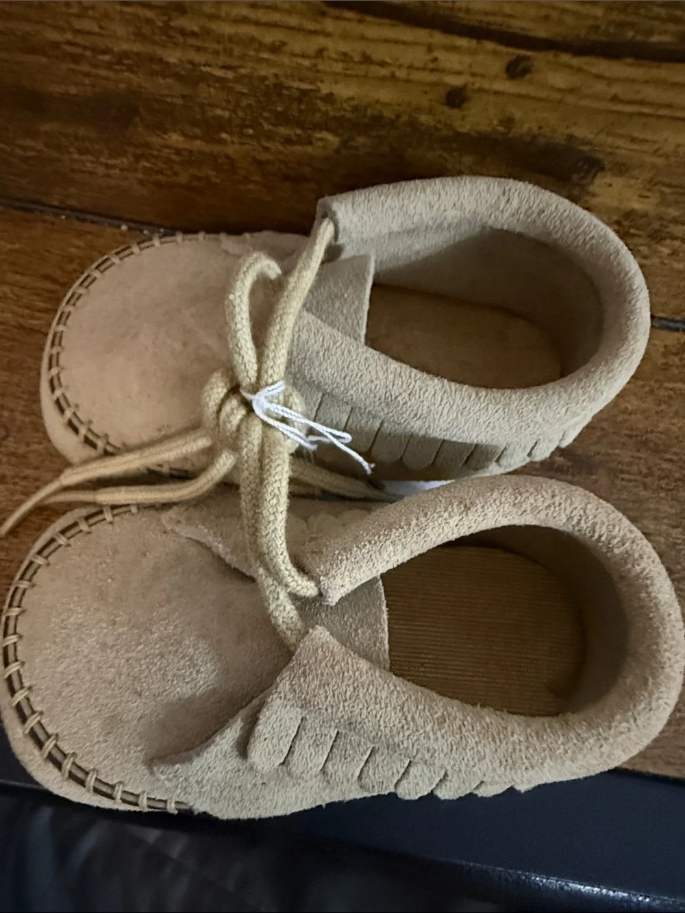 Baby Suede Moccasin Shoes in Beige - Soft Lace-Up Comfort